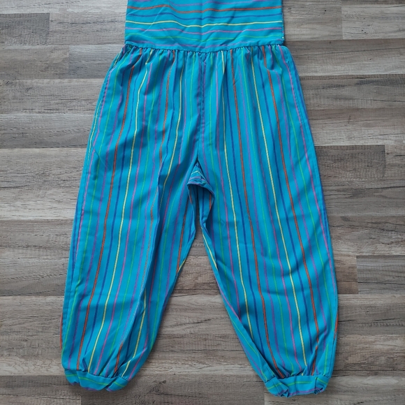 Vintage 80s 90s Striped Romper Medium - Picture 4 of 10